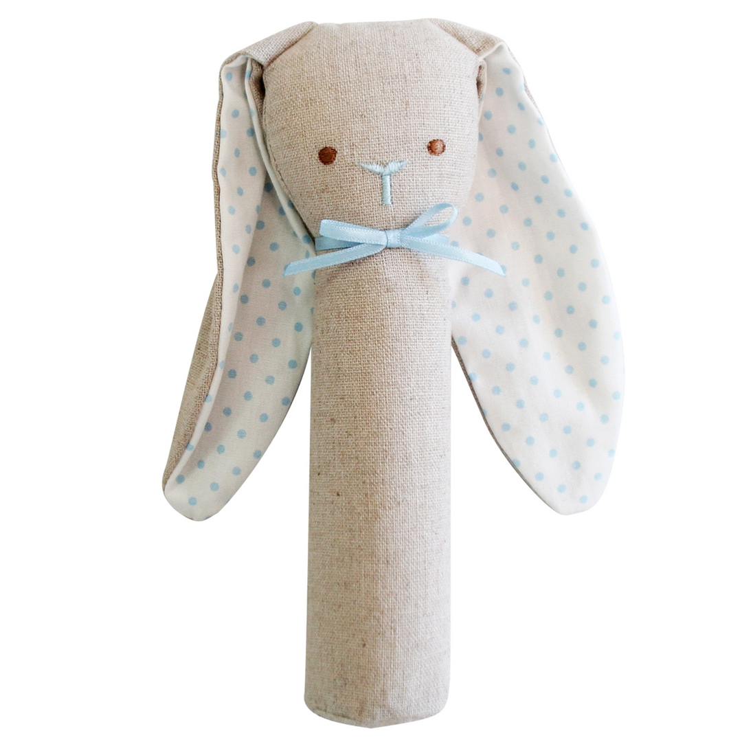 Alimrose Bunny Rattle & Squeaker Linen - Blue