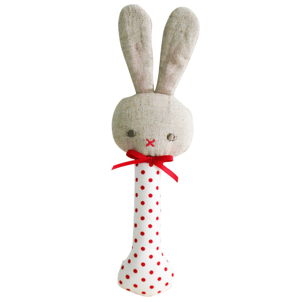 Baby Bunny Stick Rattle - Red Spot