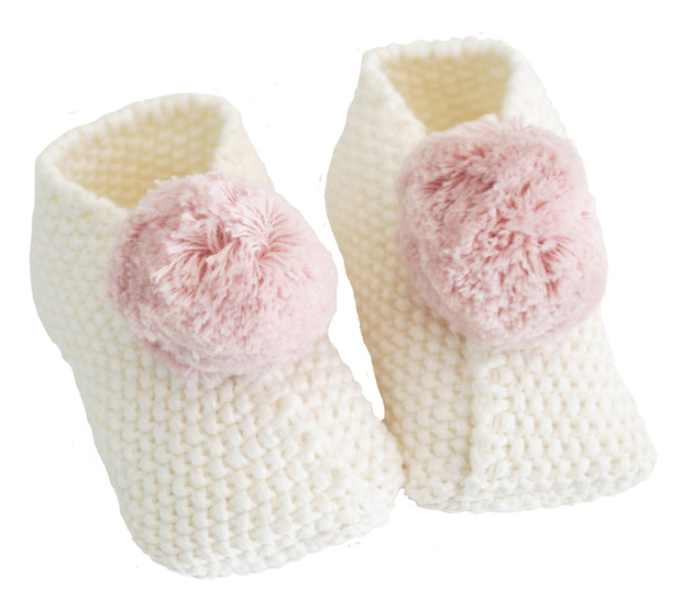 Baby Pom Pom Slippers - Ivory & Pink