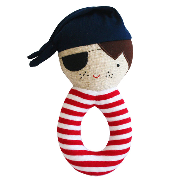 Linen Pirate Grab Rattle - Navy & Red