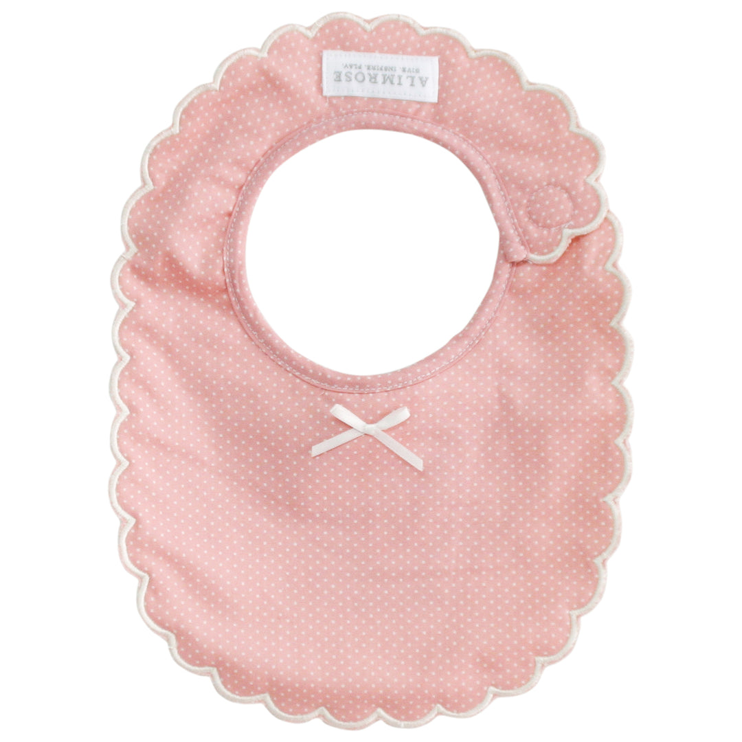 Scallop Edge Bib - Pink with Ivory Spot