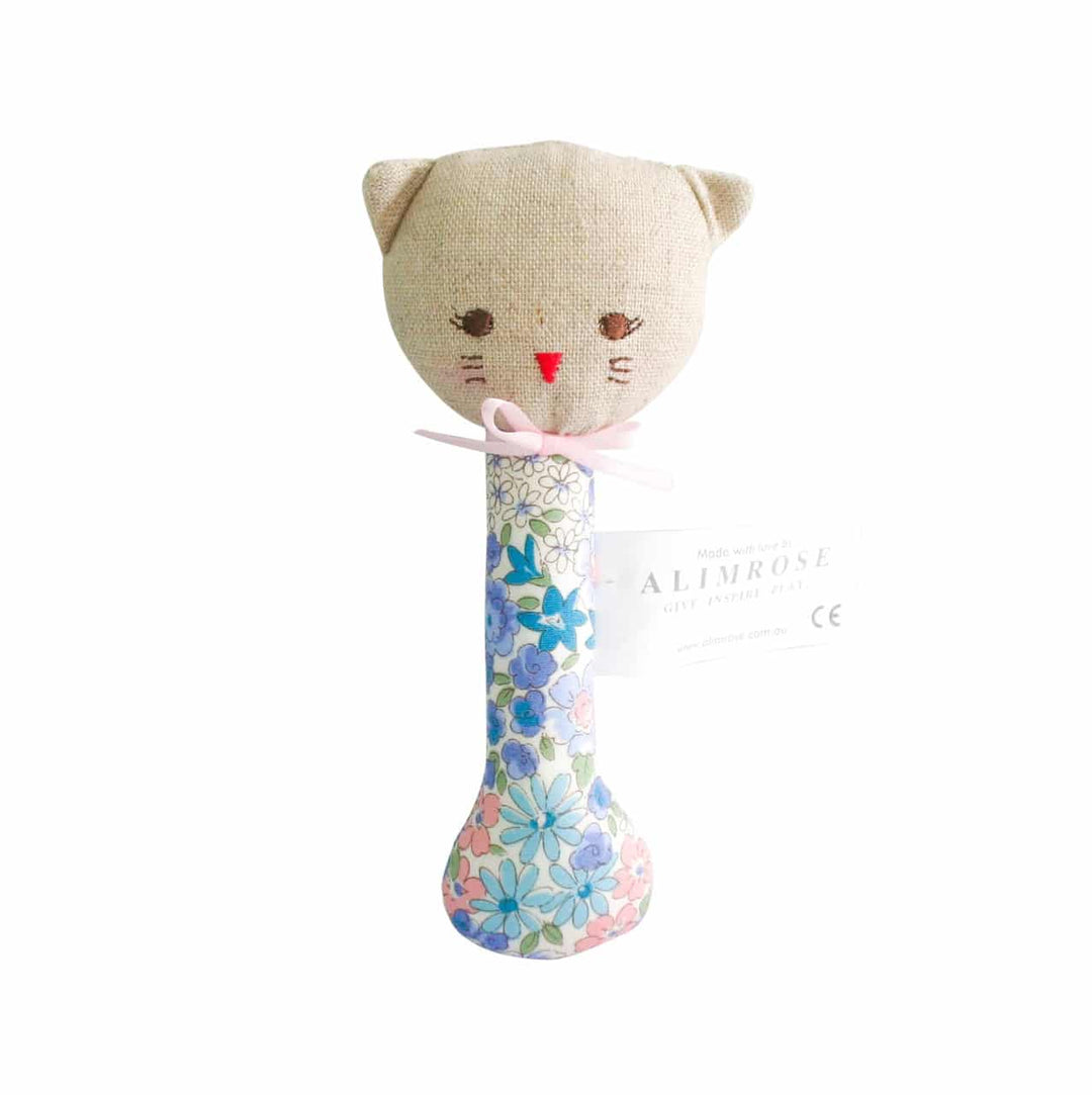 Alimrose Kitty Stick Rattle Liberty Blue