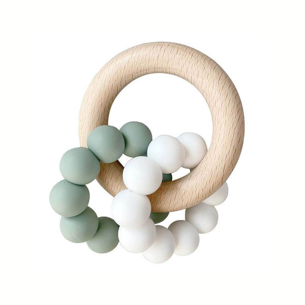 Alimrose Double Silicone Teether Ring - Sage White