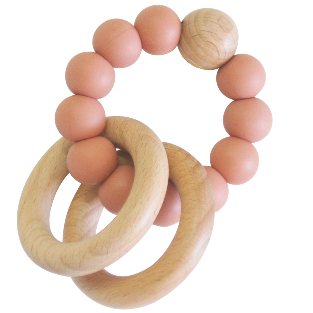 Alimrose Beechwood Teether Ring Set - Terracotta
