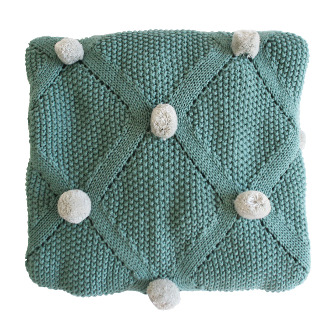 Organic Pom Pom Blanket - Sage & Grey