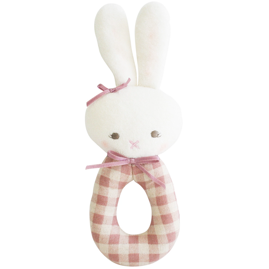 Alimrose Bunny Grab Rattle - Rose Check