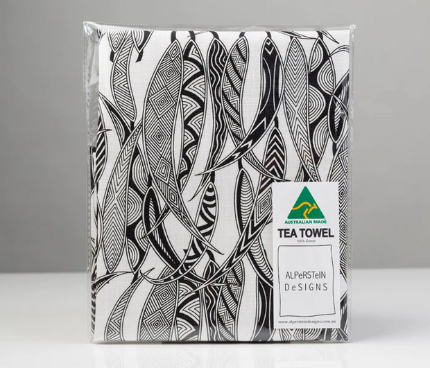Dancing Wombat Tea Towel - Gum Leaf