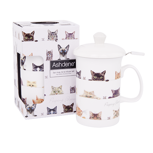 Ashdene Peeping Felines 3 Piece Tea Infuser Mug Set