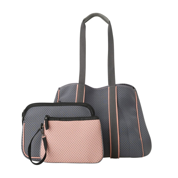 Ladies 3 Piece Neoprene Shoulder Bag Set - Grey & Pink by Black Caviar