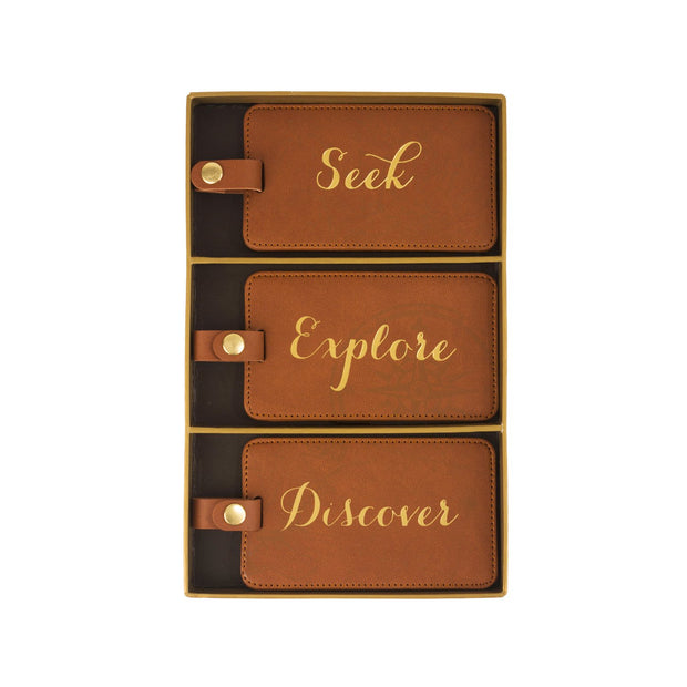 Set of 3 Seek Explore & Discover Luggage Tags