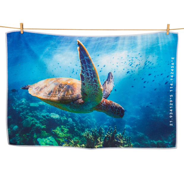 Destination Label Turtle Flight Tea Towel