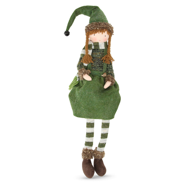 Fabric Sitting Girl Elf - Moss