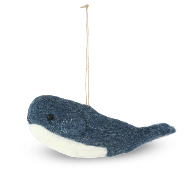 Wool Hanging Whale - Blue