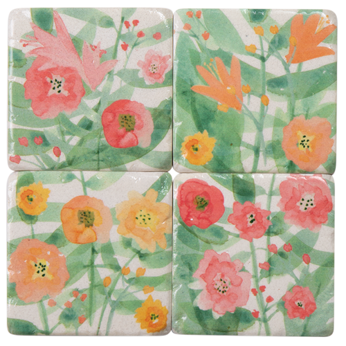 Resin Drink Coaster Set - Poppies