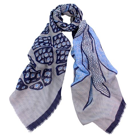 Orpheus Cotton/Linen Print Scarf - Blue