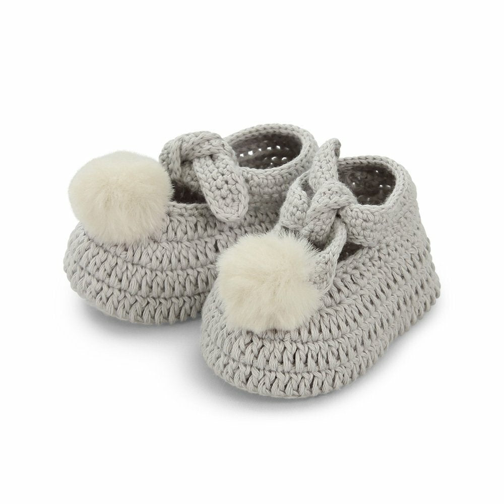 Dlux Ollie Faux Fur Pom Pom Cotton Bootees - Silver