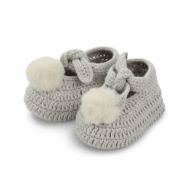 Dlux Ollie Faux Fur Pom Pom Cotton Bootees - Silver