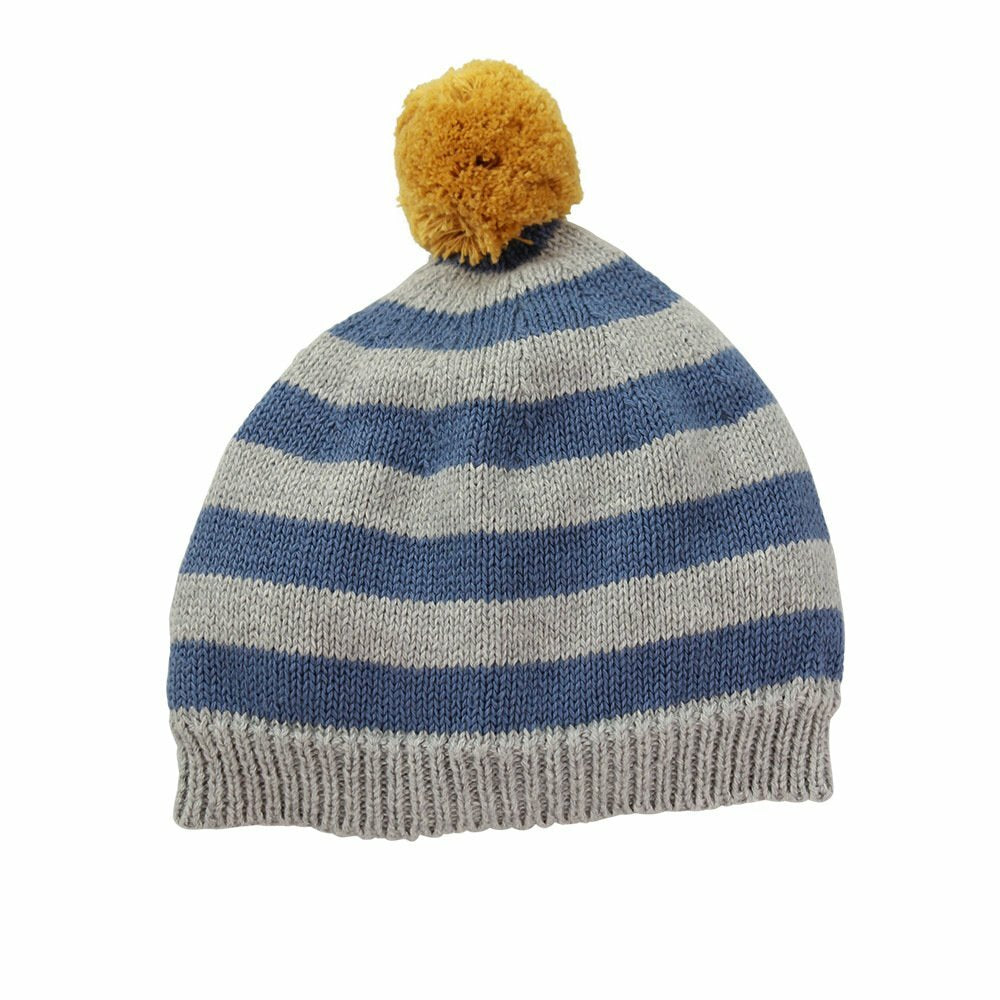 Dlux Baby Mason Cotton Stripe Pom Pom Hat - Blue