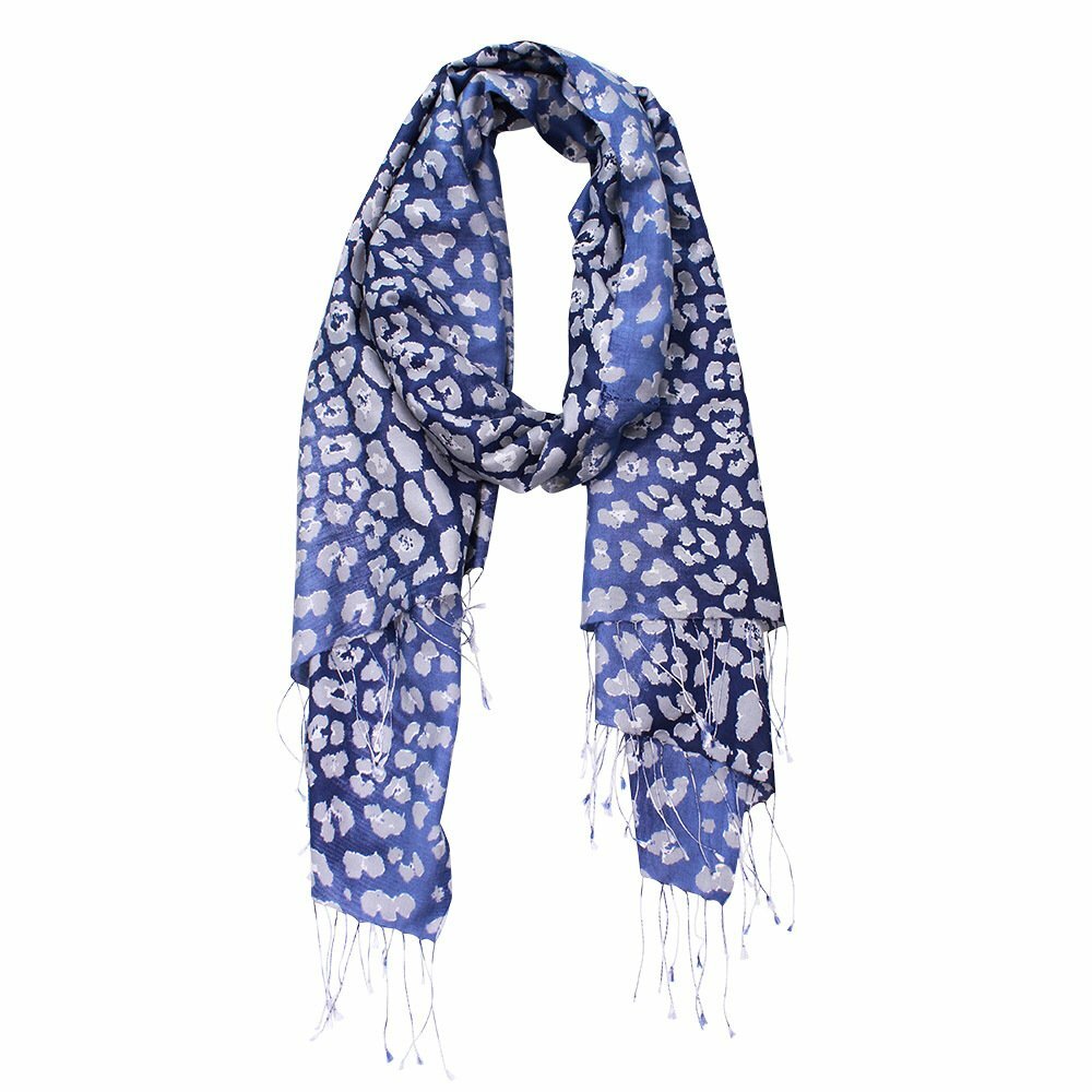 Felix Fine Silk Animal Print Wrap - Navy
