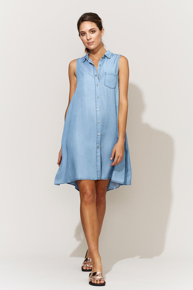 Avante Sleeveless Shirt Dress in colour Denim