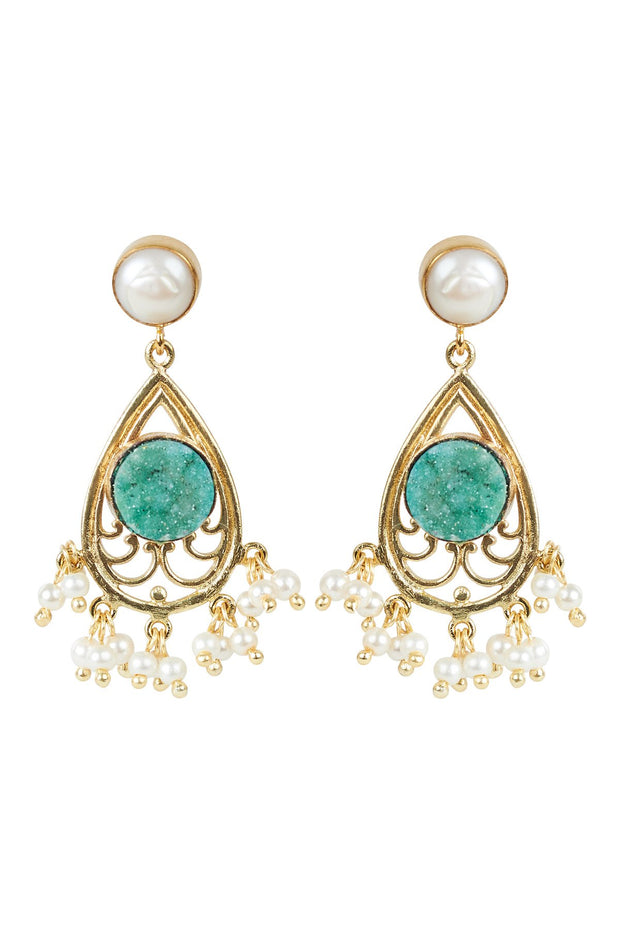 Eb & Ive Lustre Stone Earring - Turquoise & Pearl