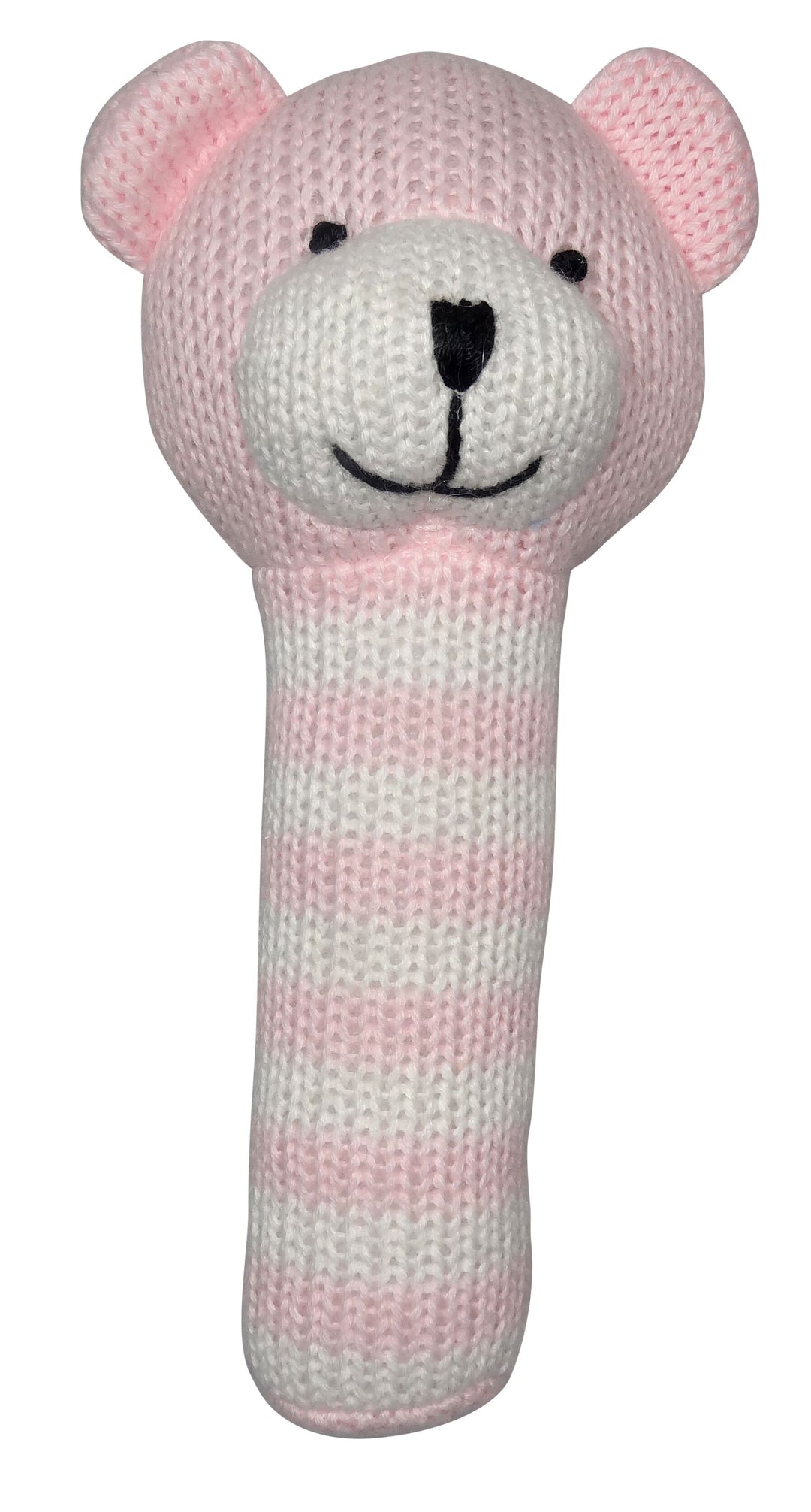 ES Kids Knitted Bear Rattle Stick - Pink