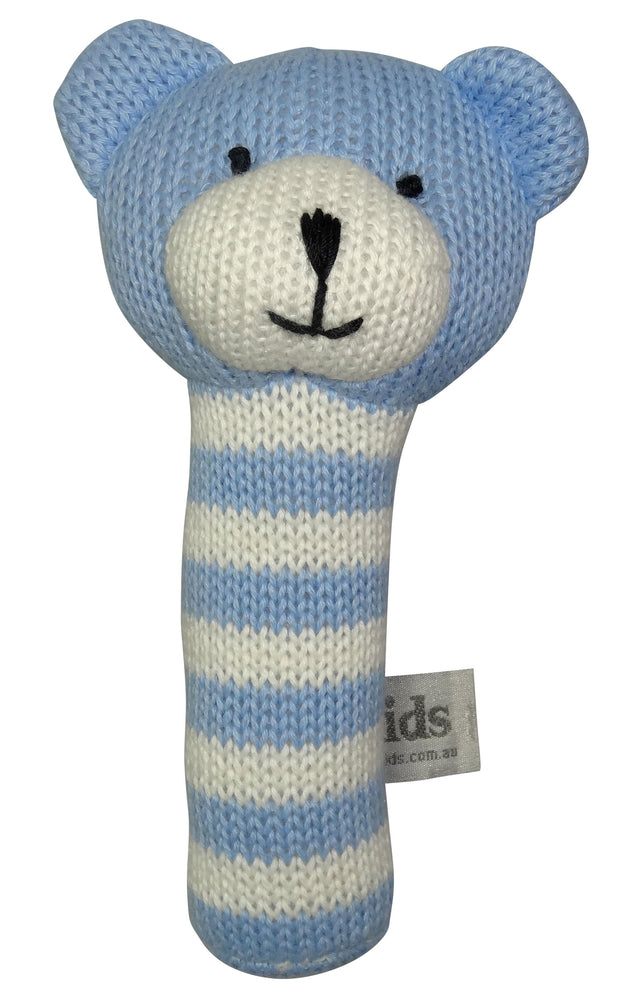 ES Kids Knitted Bear Rattle Stick - Blue