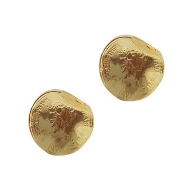 Large Curved Round Earrings - Gold