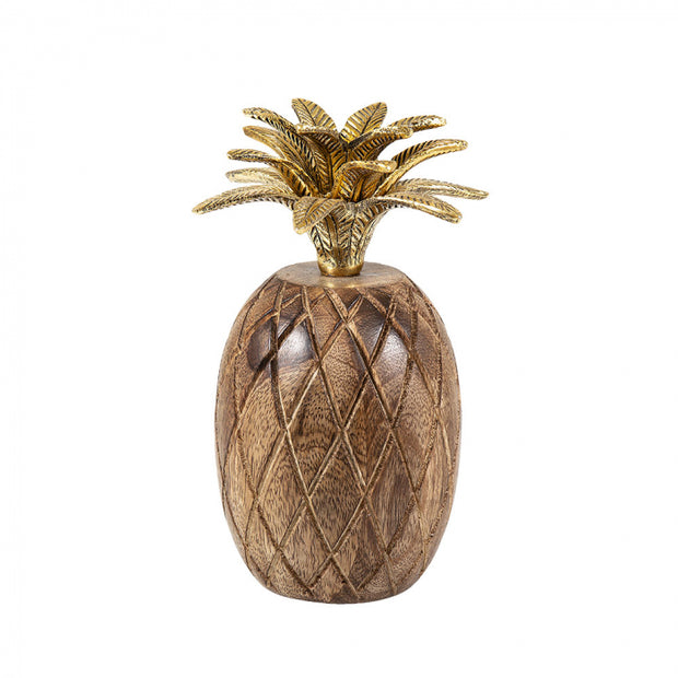 Wooden Pineapple with Gold Leaf Crown