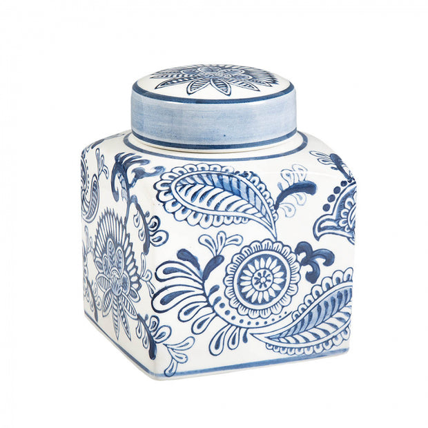 Blue and White Paisley Square Jar