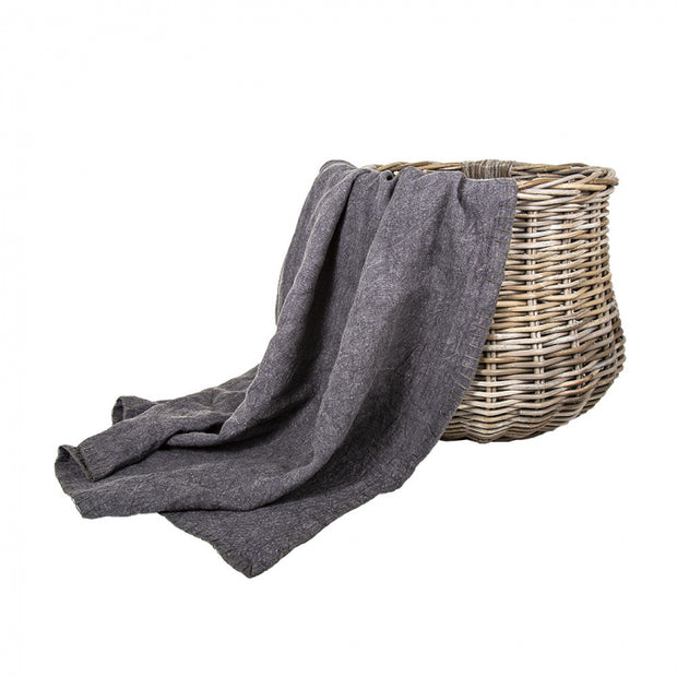 Edged Linen Throw - Charcoal