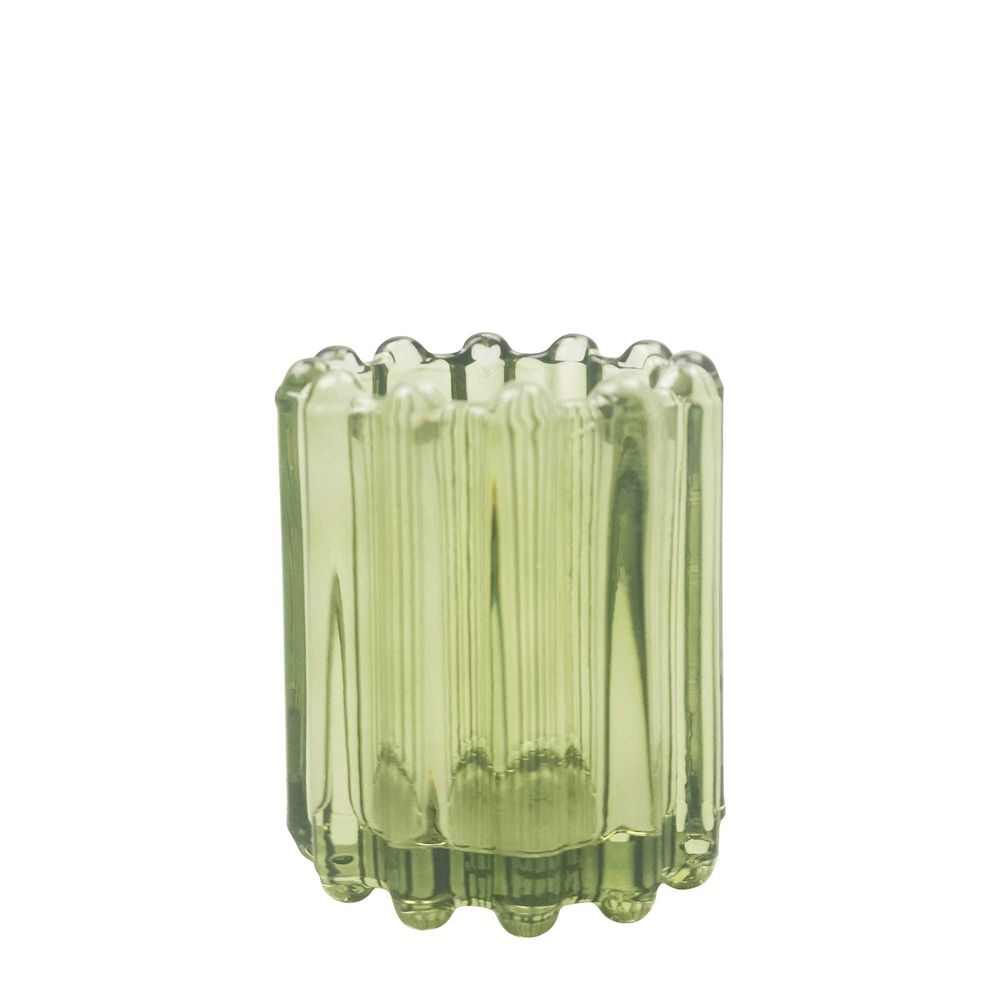 Small Ribbed Tealight Holder - Leaf Green