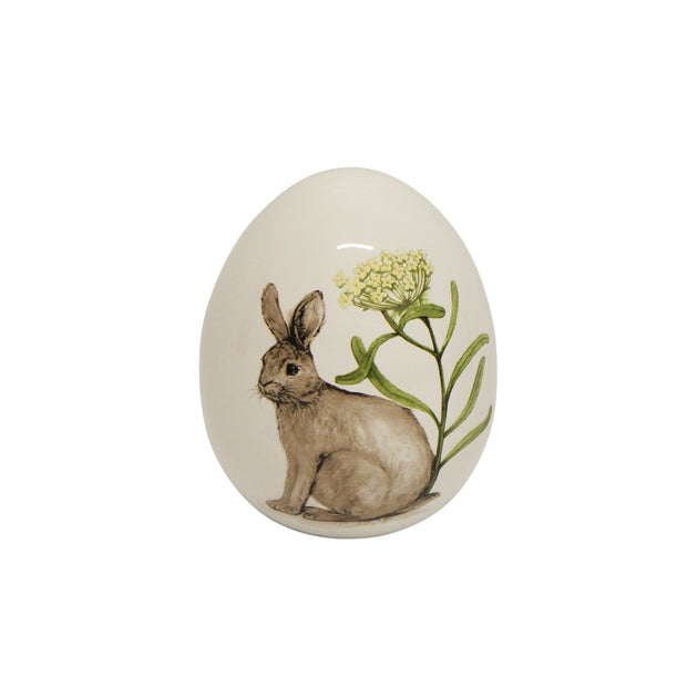 Small Rabbit with Flowers Ceramic Egg