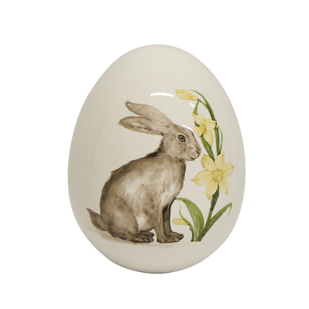 Large Rabbit with Flowers Ceramic Egg