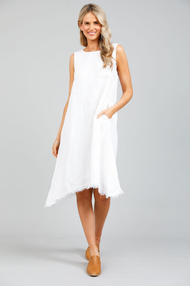 Holiday Miranda Dress - White Linen