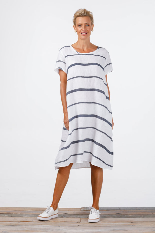 Holiday Sabi Dress - Charcoal Stripe Line