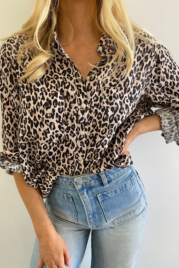 Leopard Boyfriend Linen Shirt