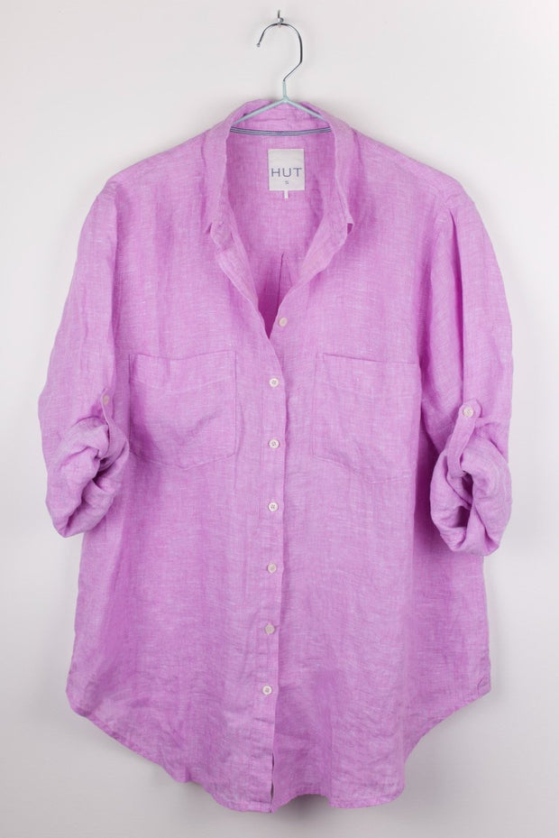 Lilac Chambray Boyfriend Linen Shirt