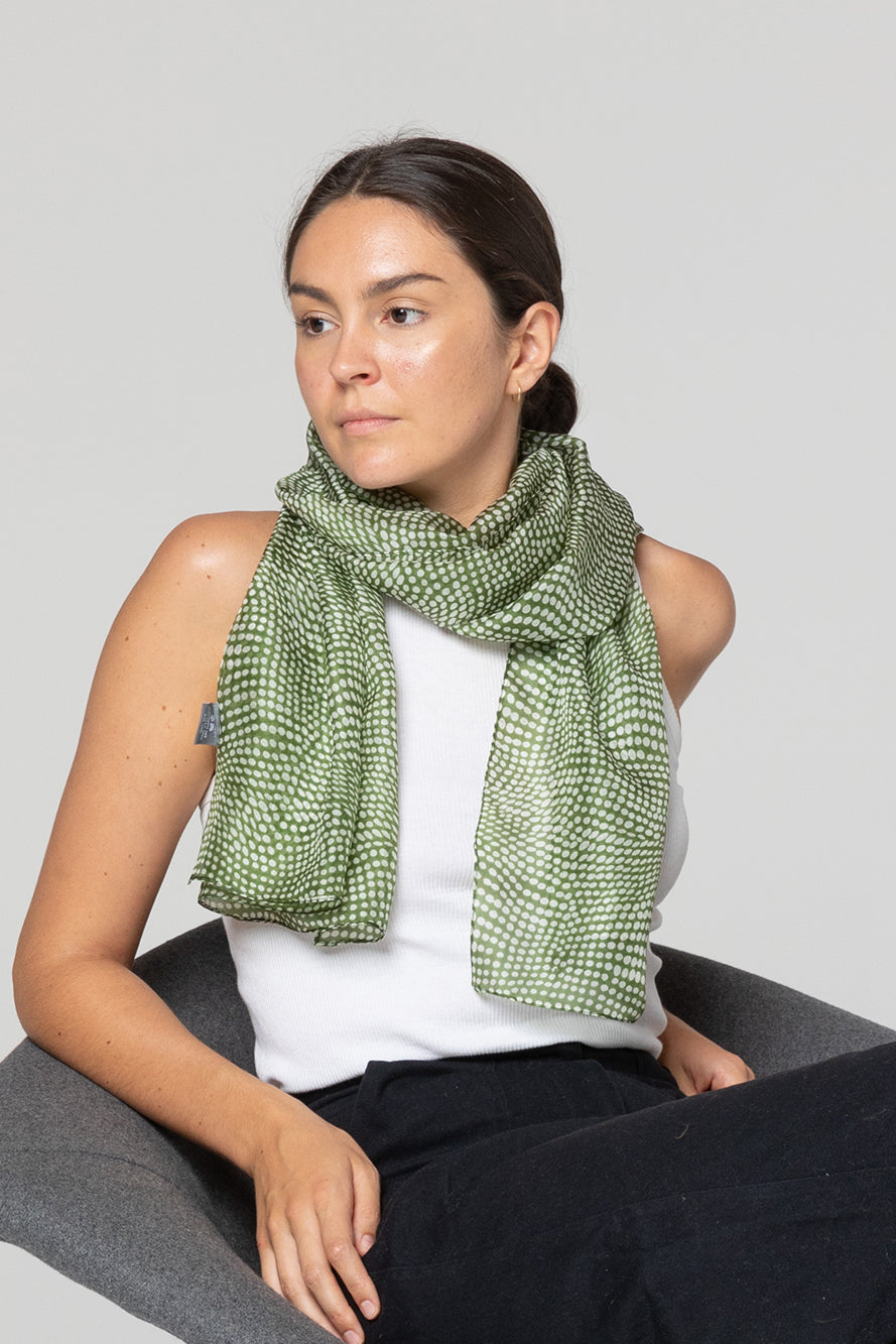 Spot Silk Scarf - Pesto