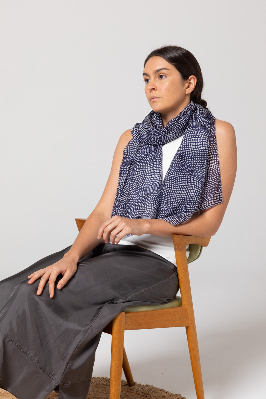 Spot Silk Scarf - Indigo