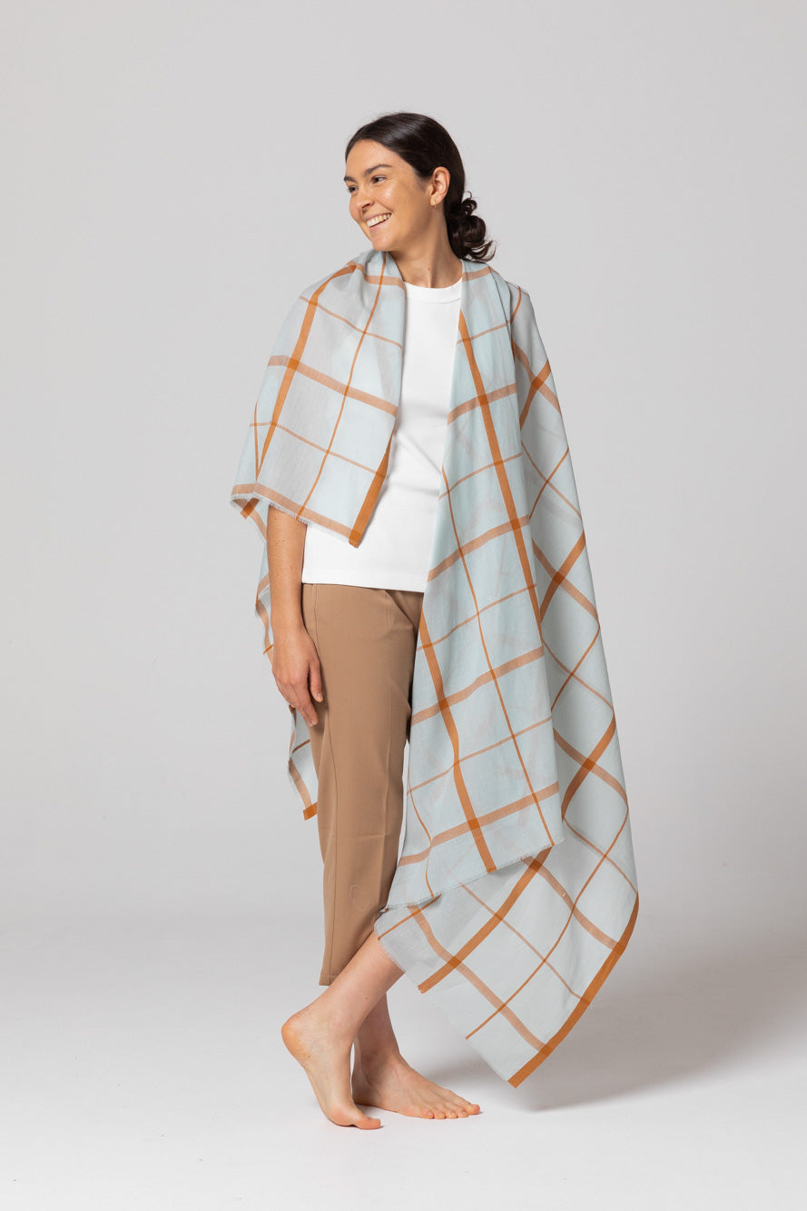 Window Check Scarf - Sky/Ginger