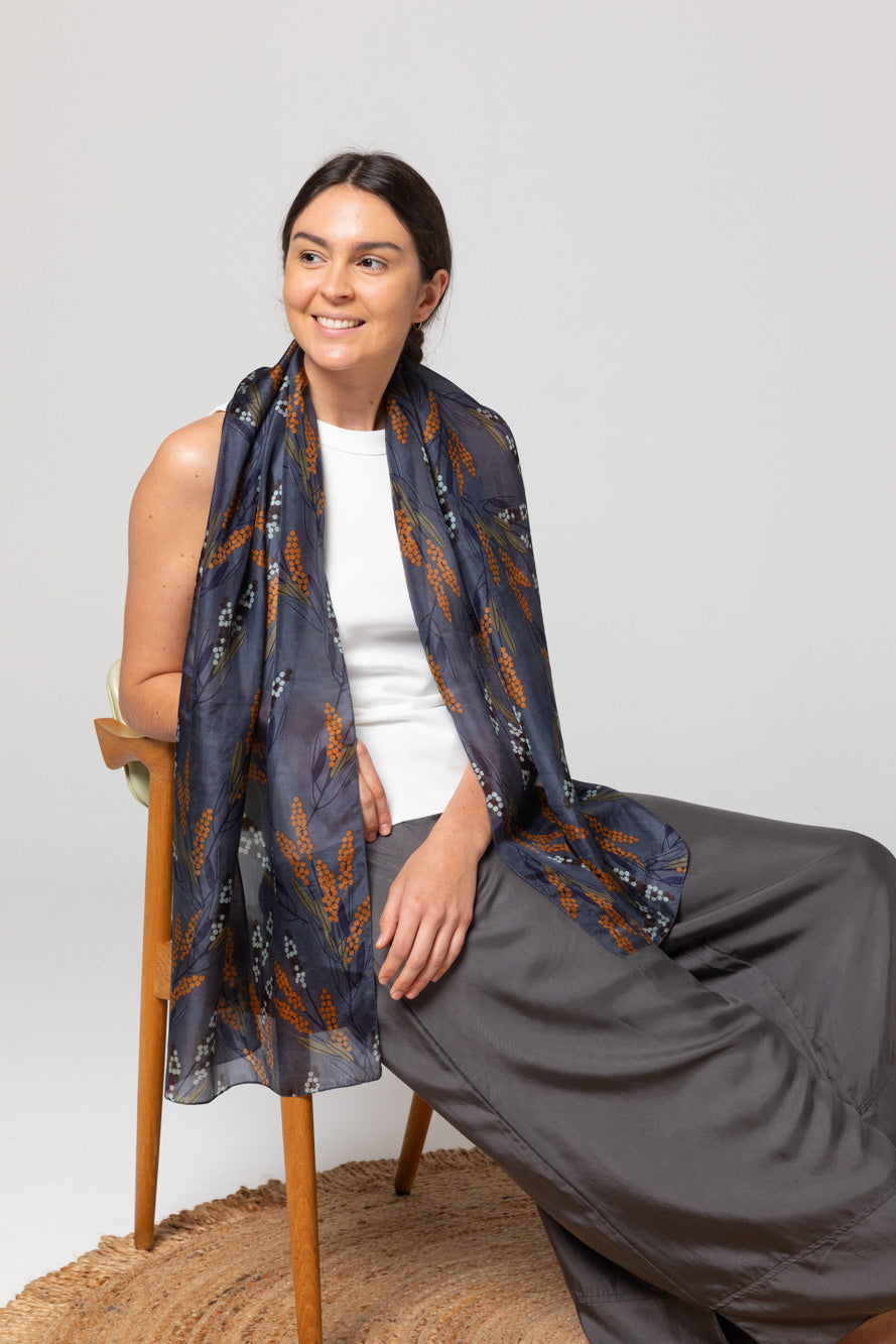 Wild Flowers Silk Scarf - Slate