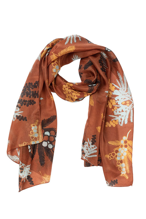Wattle Silk Scarf - Rust