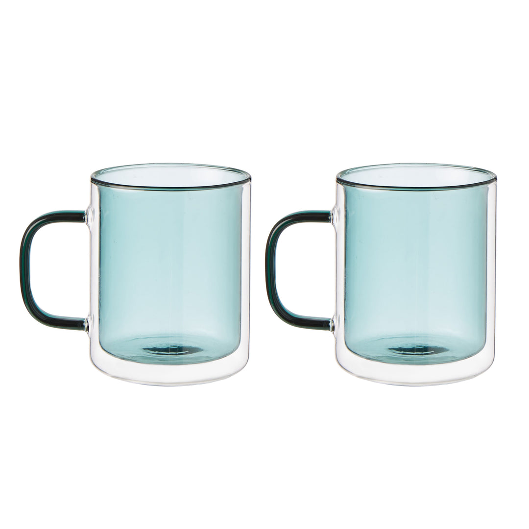 Leaf & Bean Coloured Double Wall Glasses - Green