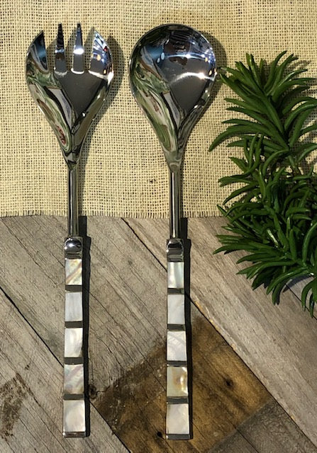 Mother of Pearl Silver Salad Servers