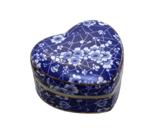 Blue & White Heart Blossom Trinket Box