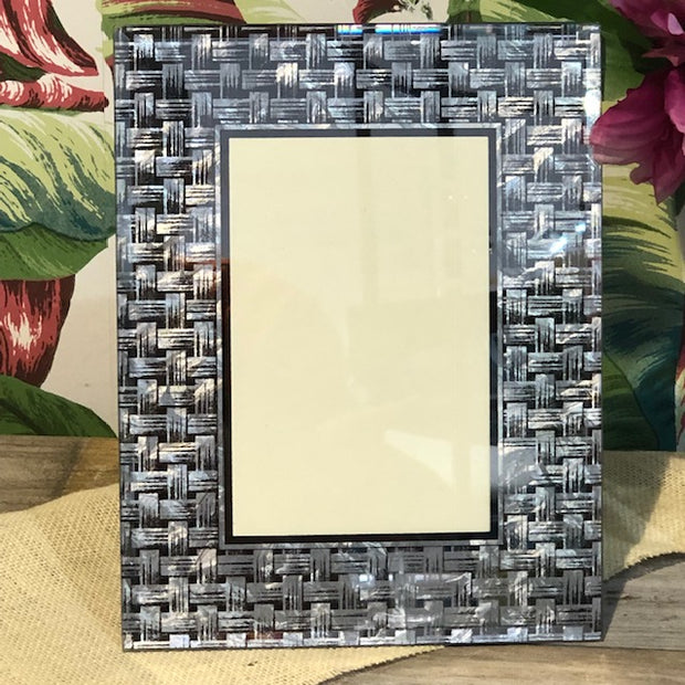 Glass Photo Frame with Woven Silver Design