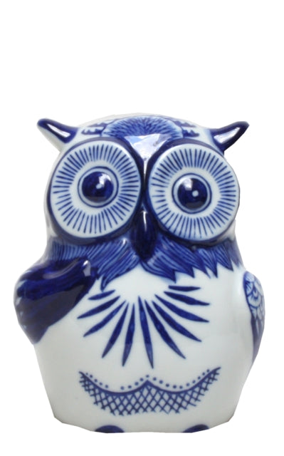 Blue & White Ceramic Owl