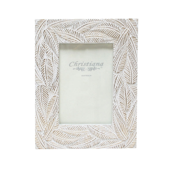 White Leaves Photo Frame 10cm x 15cm