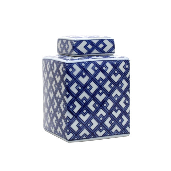 Blue & White Lattice Square Jar